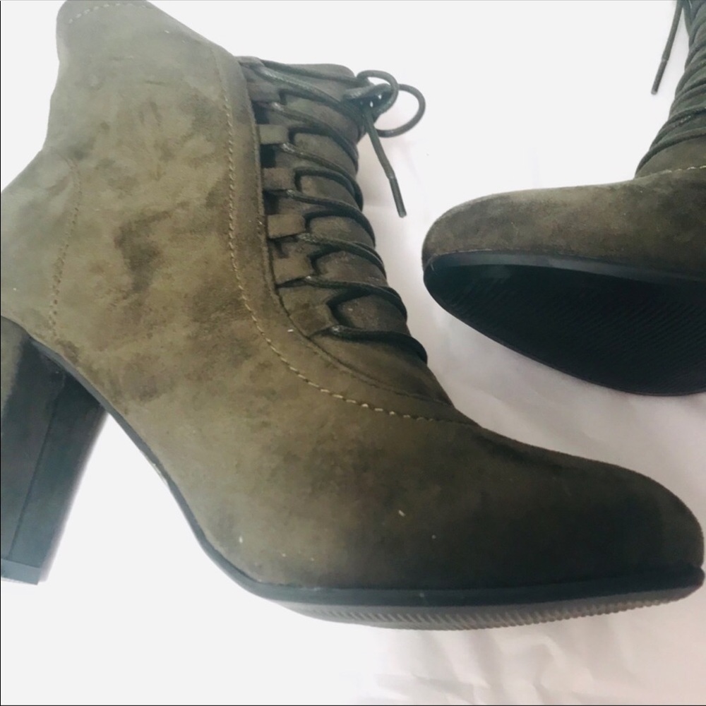 New Olive Vegan Suede Ankle Boots - Picture 2 of 3